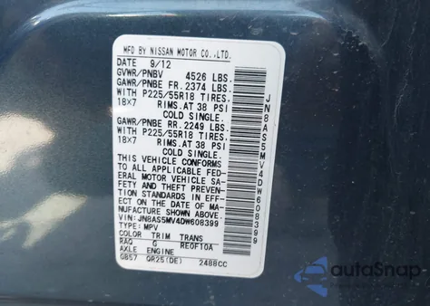 2013 Nissan Rogue Sv W/Sl Pkg from USA, damaged, VIN JN8AS5MV4DW608399